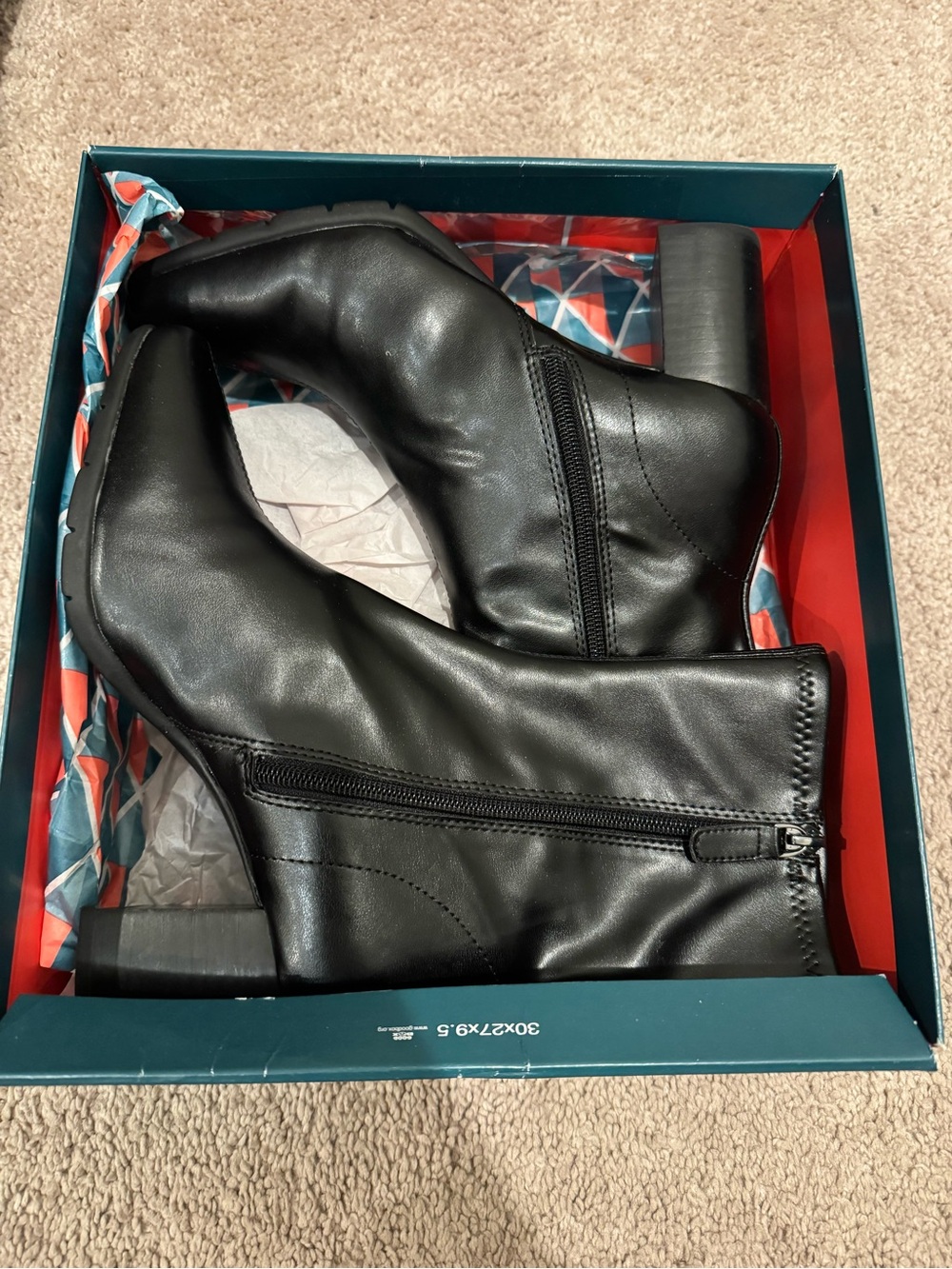 AEROSOLES Black Mid-Calf Square Toe Block Heel Boots - Picture 6 of 6